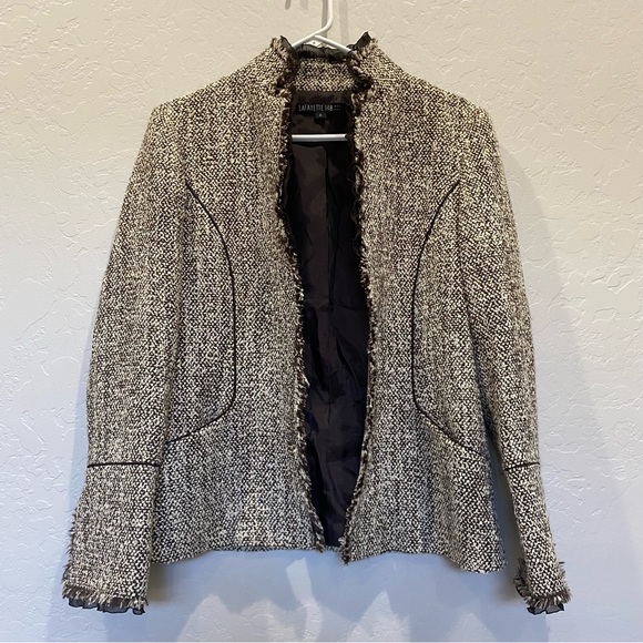 Lafayette 148 New York Wool Blend Brown and Beige Tweed Blazer Size 8 - Picture 7 of 11